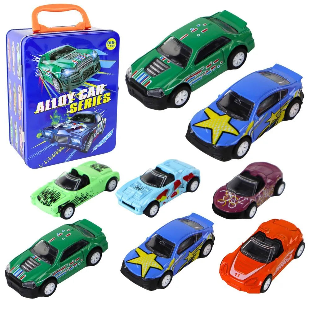 Automobilių rinkinys su metaline dėže 1:64